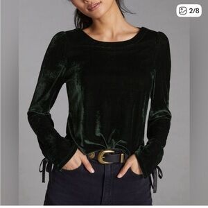 Anthropologie Velvet Green Open Back Top